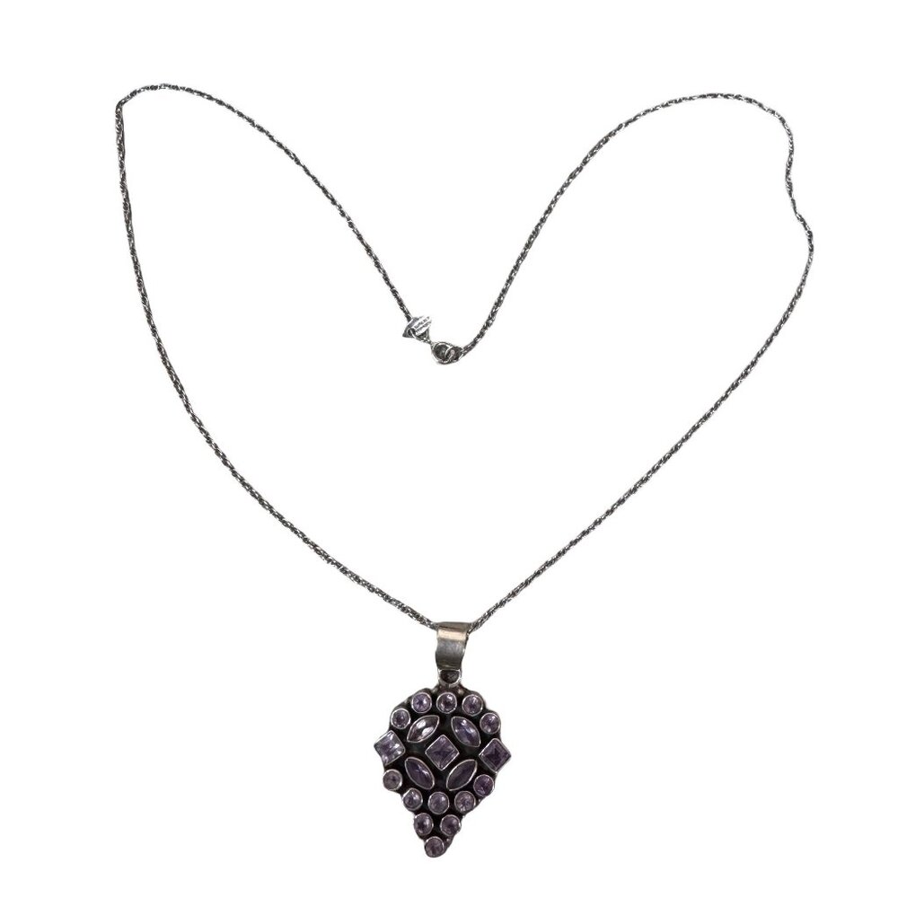 Gorham Sterling Silver Necklace W/ Amethyst Purple Gemstone Pendant 17" Estate - Picture 6 of 8
